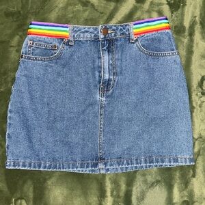 EUC Forever 21 Rainbow waist Denim Mini Skirt Y2K